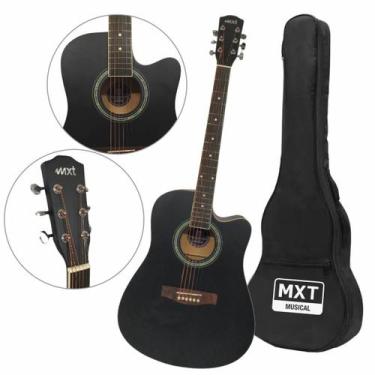 Imagem de Violão Acustico Adulto Bordo Preto fosco MXT Cordas Aço com Bolsa