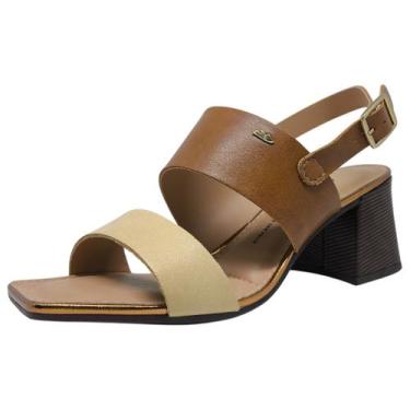 Imagem de Sandália Feminina Conforto Fácil Calce Salto Médio Dakota, Granola, Ca