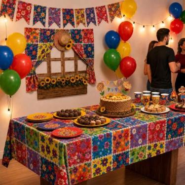 Imagem de Painel TNT Decoração Retalhos Patch Floral Festa Junina - SUPER