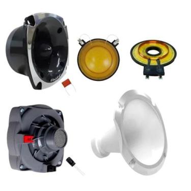 Imagem de Kit driver tweeter unlike 500 + corneta alumínio reparos cor:branco, B