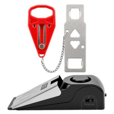 Imagem de Rerishom Conjunto De Alarme Trava Porta Portátil E Batente Porta, Proteção Dupla Para Privacidade Segurança Em Kit Residencial, Com Sirene 120 Db Viagens, Hotéis, Apartamentos, Faculdades Residência