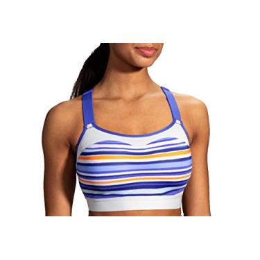 Imagem de Brooks Sutiã de corrida feminino Dare nadador para corrida de alto impacto, exercícios e esportes com suporte máximo, Multi listras/cinza, 38D
