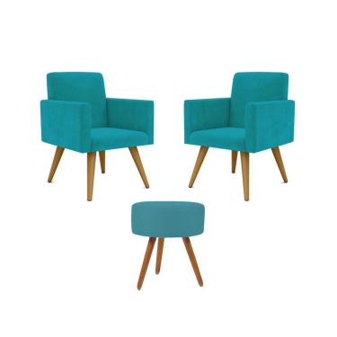 Imagem de Jogo 02 Poltronas + Puff Redondo azul Turquesa