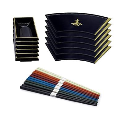 Imagem de Kit C/6 Prato Leque 6 Molheira 6 Hashi Sushi Sashimi