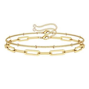 Imagem de Pulseiras de ouro delicadas para mulheres, banhado a ouro 14 K, contas ajustáveis, pulseira fofa de olho turco, corrente oval, barra de pérola, tartaruga, pulseiras de ouro para mulheres joias