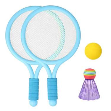 Imagem de Conjunto infantil de badminton e tênis da Vaveren com raquetes coloridas fáceis de segurar, presentes de jardim de praia, azul