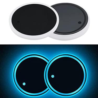 Imagem de 2 peças de luzes de LED para suporte de copo de carro, tapete de carregamento USB que muda de cores almofada de copo à prova d'água, lâmpada de atmosfera interna de LED acessórios de carro