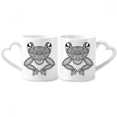 Imagem de Conjunto de canecas de porcelana para casal pequeno sapo verde pintura copo amante alça de coração