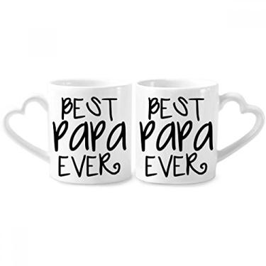 Imagem de Bless Father Best Papa Ever Words Conjunto de canecas de porcelana para casal, copo de cerâmica para amantes, alça de coração