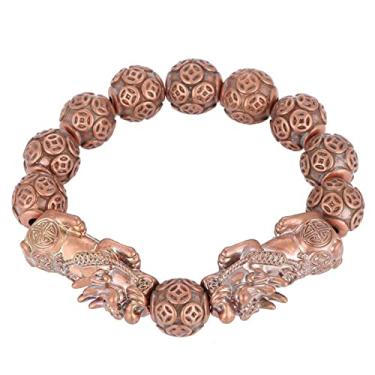 Imagem de Pulseiras Copper Brave Troops, Homens e Mulheres Casais Pixiu Head Feng Shui Luck Braceletes Acessórios, Latão, Olho de tigre
