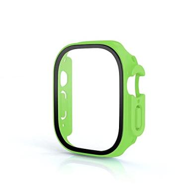 Imagem de KGFCE Vidro + Capa para Apple Watch Case Ultra 49mm PC Bumper Capa Temperada Protetor de Tela Shell Iwatch Accessorie Series Ultra Cover (Cor: Verde Fluorescente, Tamanho: Ultra 49MM)