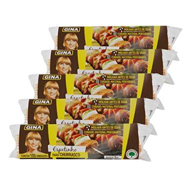 Imagem de Kit 5 Sacos de espetinho de madeira Gina 18 cm com 100 un para Manicure Churrasco Doces Crepes Artesanato Algodão Doce Marshmallow Kafta Queijo