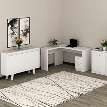 Imagem de Conjunto Home Office 3 Peças 1 Escrivaninha em L 1 Balcão 2 Portas e 1 Balcão 3 Portas Tecno Mobili Branco