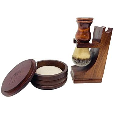 Imagem de Aparar Madeira Set de GBS Homens premium w / caixa de presente, 4" Tall animal gratuito Vegan pincel de barbear Synthetic Levante 3,5" Diâmetro presente clássico bacia Natural Sabonete de Glicerina Wet Shaving Kit por Homens