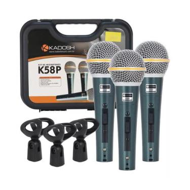 Imagem de Kit Com 3 Microfones Kds-58P Kadosh Com Maleta E Cachimbos