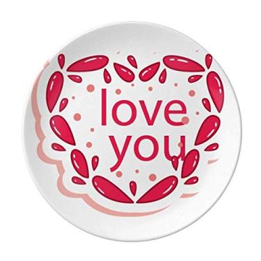 Imagem de Prato decorativo de porcelana para o Dia dos Namorados Coração Rosa Love You Prato de jantar