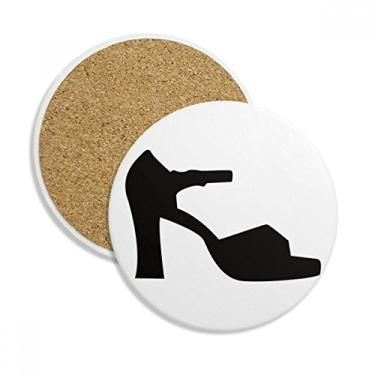 Imagem de Salto alto feminino preto padrão contorno copo copo caneca proteção mesa pedra absorvente