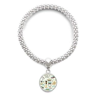 Imagem de DIYthinker Pulseira de prata com pingente redondo e corrente de joias com pontos mais famosos da Coreia