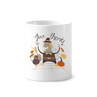 Imagem de Suporte para caneta de escova de dentes com desenho de Dia de Ação de Graças com suporte de cerâmica