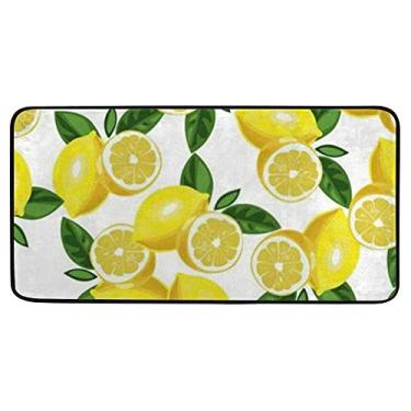 Imagem de Tapete de cozinha antifadiga amarelo limão confortável tapete macio absorvente para corredor, banheiro, quarto, 99 x 50 cm