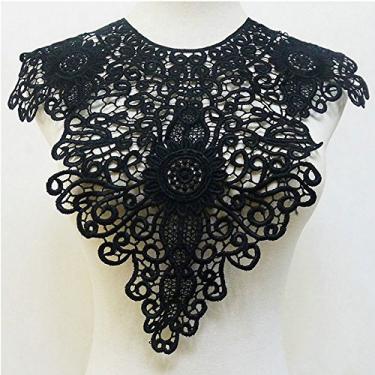 Imagem de 1 peça super preto renda guarnição aplique Venise flor colar tecido remendos de renda decote costura DIY