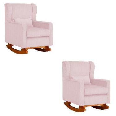 Imagem de Kit 2 Poltrona Aurora Balanço Vovo Suede Rosa Bebê - FM - Fina Mobília