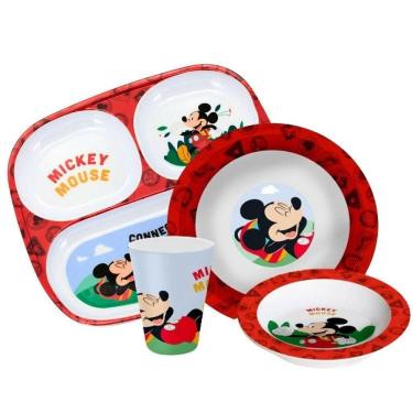 Imagem de Kit Refeição Infantil Mickey Mouse Disney 4 Peças Pratos, Tigela e Copo Melamina - Tuut