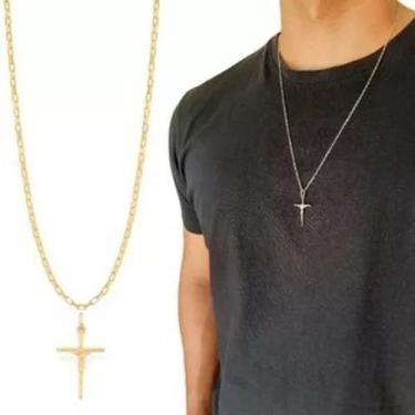 Imagem de Cordão Rommanel 60cm Com Cruz Banhado A Ouro 530718 540027, Dourado