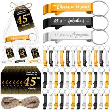 Imagem de SiliFine 50 conjuntos de lembrancinhas de festa de aniversário de 45 anos para convidados, incluindo abridor de cerveja de aniversário, chaveiro Cheers to 45 abridor de garrafas, chaveiro com cartões