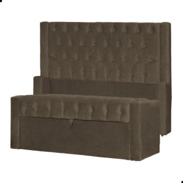 Imagem de Kit Cabeceira e Calçadeira Baú Emma Linho King 195  cm - Fina Mobília,