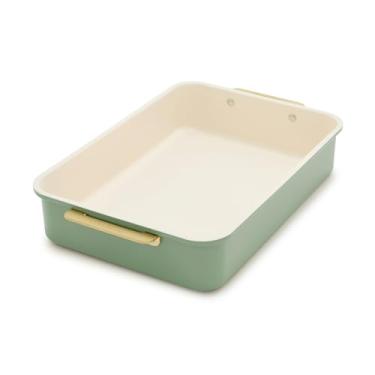 Imagem de GreenPan Assadeira retangular Reserve Bakeware, assadeira antiaderente de cerâmica, sem PFAS e BPA, alças douradas, aço durável, congelador para forno, resistente a arranhões, forno para assar e assar