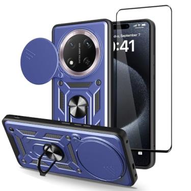 Imagem de CNPUTAO Capa para Huawei Honor X9C / Honor Magic 7 Lite com protetor de tela de vidro temperado, janela deslizante para câmera, suporte, capa de telefone de camada dupla antiarranhões à prova de