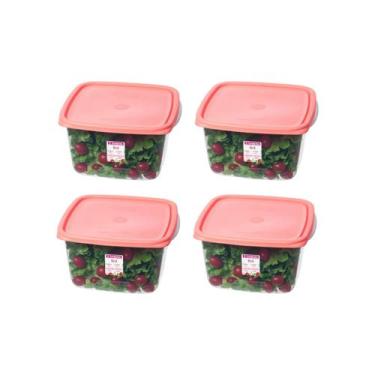 Imagem de Kit com 4 Potes Quadrados Plástico Sanremo 3,7L - Coral