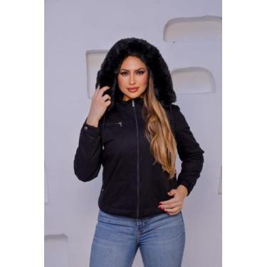 Imagem de Jaqueta De Sarja Peluciada Feminina - Krayani, Preto, Mod03, GG