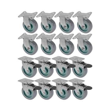 Imagem de Kit 16 un roda rodízio fixo giratório freio trava pvc bp 3" - AJAX