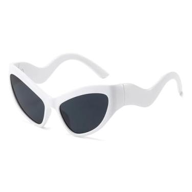 Imagem de Óculos de sol estilo olho de gato punk feminino, retrô, luxuoso, armação grande, fashion, esportivo, para ciclismo, UV400 (branco, cinza)