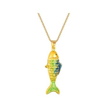 Imagem de sunglnl Colar de peixe para mulheres, colares banhados a ouro 14 k com pingente de escamas de peixe gradiente verde vermelho estilo metálico joia presente, Large, Cobre, Sem Pedra Preciosa