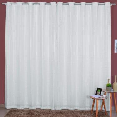 Imagem de Cortina Voil Xadrez com Forro Microfibra, 3,00 x 2,50 m, Ilhós Cromado, Decorativa para Sala e Quarto (Branco)