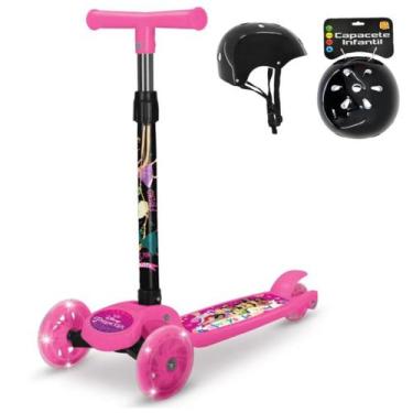 Imagem de Patinete Luz Led Princesas 3 Rodas Dobrável Menina +Capacete - Etitoys