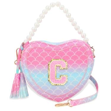 Imagem de Luchike Bolsa de presente infantil para meninas - Bolsa tiracolo de coração para meninas, bolsa tiracolo para princesa, ombro para presente de aniversário, Sereia, C