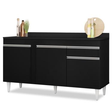 Imagem de Balcão Gabinete Para Pia Com Tampo 150cm 3 Portas 1 Gaveta Dakota Preto - Lumil