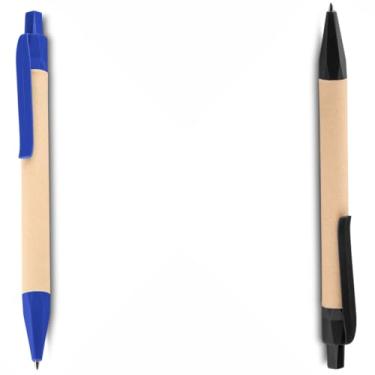 Imagem de Caneta corpo em papel reciclado com detalhes em plástico PLA biodegradável. (Azul e Preto)