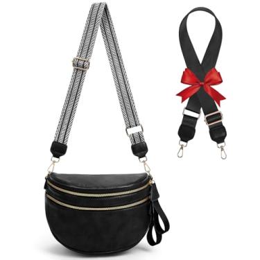 Imagem de Bolsa transversal de couro para mulheres, bolsa tiracolo grande, bolsa de mão, carteiras, bolsa de cinto despojada com 2 peças de alça ajustável, Preto, 12.2 x 5.51 x 8.66 inches, Despojado