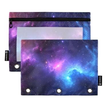 Imagem de CEBUGI 3 bolsas de lápis com zíper e janela transparente, 2 pacotes de estojo para exames de sala de aula (céu estrelado)