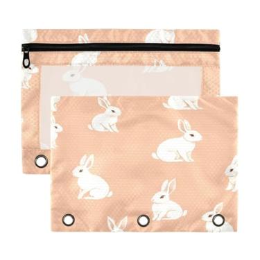 Imagem de Wassud Bolsa de lápis para fichário de 3 anéis de coelhos brancos com zíper serve para fichários padrão para escritório, pacote com 2