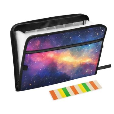 Imagem de CEBUGI Pasta expansível de 13 bolsos, impermeável, sanfonada, organizador de arquivos com etiquetas tamanho A4, organizador de documentos de papel para escola, material de escritório, céu estrelado