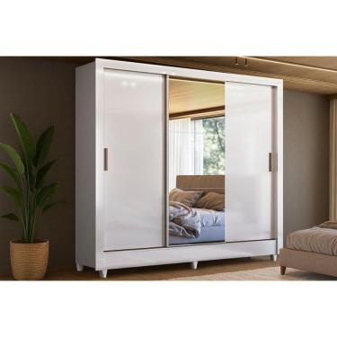 Imagem de Guarda Roupa Casal Itália 3 Portas De Correr C/ Espelho 2 Gavs Branco - Santos Andirá