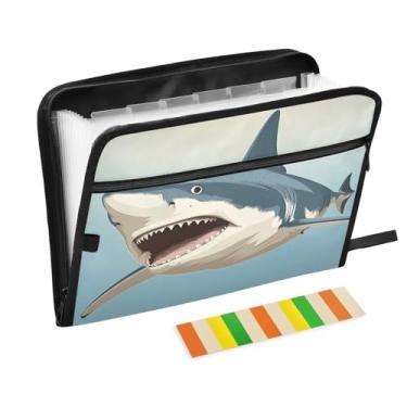 Imagem de Wassud Tubarão de boca aberta, 13 bolsos, organizador de arquivos sanfonados, pastas expansíveis com abas e adesivos, organizador de pastas de documentos de recibo de papel tamanho carta A4 para