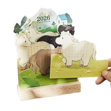 Imagem de Calendário de Mesa Mensal 2026 | Agenda Diária E Mensal De E Cavalo,Decoração 3D Para Escritório - Para Casa Escritório Sala De Aula Dormitório Família Crianças Mulheres Professor Presente