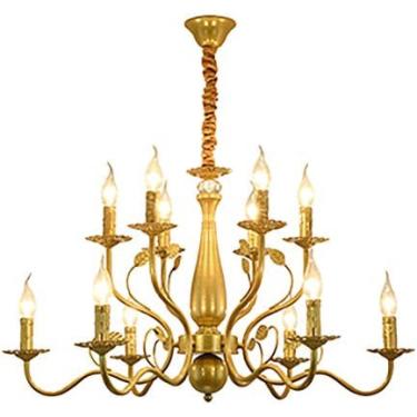 Imagem de País Francês Lustre Vela Ferro Forjado Pingente Luz Rústica Casa De Fazenda Lustre Lâmpada Industrial Vintage Luminária Pendurada Para Cozinha Ilha Sala De Jantar,Dourado,16 Cabeça,Collector88